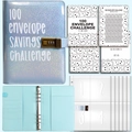 Blue glitter 100 envelope challenge binder with combination lock and inner pockets - 100-Day Set + Smiley Cards / Iridescent Blue