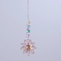 Detail of pink crystal flower suncatcher with iridescent beads on a silver chain - Pink