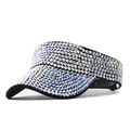 Women's black sun visor hat featuring colorful rhinestones shown from a 45-degree angle - Dotted Black With White Diamond