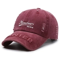 Vintage burgundy washed cotton baseball cap with distressed details and white embroidery - Adjustable / Red
