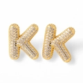 Luxury gold plated letter K stud earrings with shimmering cubic zirconia stones - Letter K