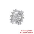 Detailed macro view of silver barrel bead featuring baguette-cut zircon stones, size 9.5x5.5mm - VZ386-5.5x9.5mm / White Gold