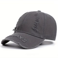Macro shot of distressed charcoal grey baseball cap with ALWAYS 3D embroidery detail - Adjustable / Gray