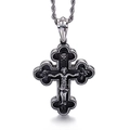 Vintage zilverstalen kruis ketting met religieuze reliëf hanger van Jezus Christus - Zilver (Alleen Hanger) (KP59127-BD)