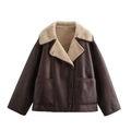 Vintage dark brown faux leather jacket with cream faux shearling collar and button detail - XS / Dark Brown