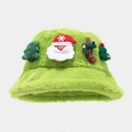 Chapeau bob de Noël vert en fausse fourrure avec décorations de Père Noël et sapin - Taille unique / vert clair