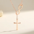 Elegant 925 sterling silver necklace in rose gold finish with infinity and cross pendants - 925 Silver / DY722 Rose Gold (With Cross Chain)