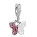 Pendentif papillon en argent avec cristaux roses et une finition polie et lisse - Spécification Standard / Papillon Argent Rose (L01227/43-13)