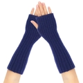 Dark blue long knitted fingerless gloves with ribbed texture for arm warming - One Size / Navy Blue