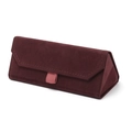 Foldable triangular eyewear case in burgundy velvet finish with pink ribbon puller - Burgundy