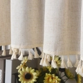 Nordic minimalist linen curtain with tassel fringe edges in a warm beige texture - 150x45cm / Slub Linen Tassel Velcro Style Tier