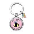 Portachiavi ape in acciaio inossidabile con ciondoli a farfalla rosa e gialla - Ape (Don't worry bee happy)