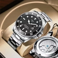 Men's automatic mechanical watch with black dial, steel strap and luminous markers - Black Dial - Steel Strap - Skeleton Back