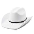 Detail of white wool felt cowboy hat with black leather band and engraved silver buckle - M(56-58CM) Adjustable / White