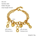 Bracciale in acciaio inossidabile placcato oro 18K con ciondoli cuore e infinito - Catena a Maglie Grosse Cuore Simbolo dell'Infinito (ZH255G) / Oro