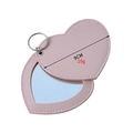 Pink heart-shaped PU leather portable mirror with keychain, measuring 9cm and weighing 29g - Heart Pink