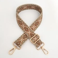 Detail of jacquard geometric bag strap with adjustable light gold metal hardware - Matcha Green Flower with Gold Buckle