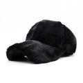 Women's warm winter baseball cap made of premium faux rabbit fur in black finish - One Size / Black