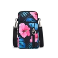 Vertical mini crossbody phone bag with tropical floral print and heart-shaped metal zipper - S / Chrysanthemum Bloom