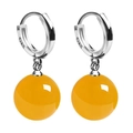 S925 sterling silver hook earrings with round polished yellow agate bead drops - Platinum + Yellow Agate