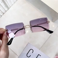 Chic rimless square sunglasses with purple gradient lenses and gold metal temples - Gold Frame Gray Pink Lens