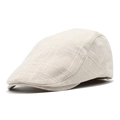 Breathable cotton linen newsboy cap with vintage woven texture in off-white color - M(56-58cm) / Beige