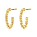 Elegant S925 sterling silver golden twisted hoop earrings with minimalist texture - Gold