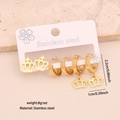3-pair gold stainless steel crown earring set featuring studs and hoops on white card - Style 7 Crown