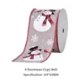Grey burlap Christmas snowman ribbon with red wired edge and snowflake patterns, 63mm width - Linen Snowman Red Wired Edge