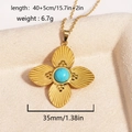 Detalle del collar de trébol dorado con cuenta turquesa y medida de largo de 40+5cm - Trébol de Cuatro Hojas Turquesa (Estilo 3)