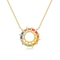 S925 silver sunflower necklace with colorful zircon pendant on a gold chain - 10K Gold + Electrophoretic Lacquer / 925 Silver