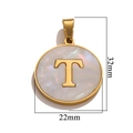 Golden stainless steel letter T pendant with white mother of pearl inlay charm - Gold T