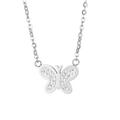 Silver butterfly pendant necklace with sparkling clear crystals on a delicate metal chain - Silver Butterfly Necklace (KN236041-KFC)