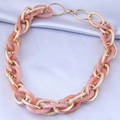 Pink acrylic and frosted gold chain link necklace with lobster clasp for women - Pink Acrylic & Gold Metal Chain