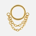 Gold stainless steel hinged nose ring featuring a double chain drop design for piercing - Style 4 / 1.2x8mm / Gold