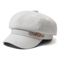 Berretto newsboy crema testurizzato con cinturino in pelle marrone e fibbia dorata - Bianco Sporco