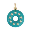 Miniature donut pendant with turquoise enamel finish and sparkling crystal accents - Turquoise Blue Diamond Studded Donut Pendant (AAF7069-Turquoise)