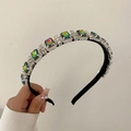 Baroque padded headband with iridescent rectangle rhinestones and silver crystal trim - Metallic Green