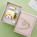 Yellow hedgehog ceramic mug set with cat paw spoon in a pink gift box display - Yellow Cup + Lid + Spoon + Pink Gift Box