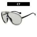 Oversized wrap-around cycling sunglasses in black frame with sparkling rhinestones - Shiny Black Frame Silver Mirror Lens White Rhinestone