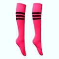 Pink athletic high-tube soccer socks with three black stripes for sports performance - Pink with Black Edge
