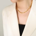 Collana con perline quadrate placcata in oro per donna dallo stile estetico minimalista - Collana (40+5cm) + Cavigliera (20+5cm) Set / Oro