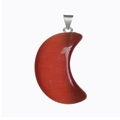 Red cat eye stone crescent moon pendant with silver metal clasp on white background - Red Cat's Eye
