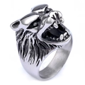 Anello testa di lupo dominante in acciaio inossidabile da uomo con incisione argento - US 7 / Color Acciaio