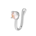 U-shaped non-piercing nose ring in silver metal with a pinkish-white cubic zirconia - Single Stone Style (G-248) / Silver