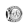 Silver constellation bead charm with hollow star pattern and double profile relief - Gemini / Silver