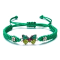 Adjustable green braided rope bracelet featuring a colorful alloy butterfly charm with crystals - Green