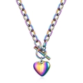 Rainbow plated stainless steel heart necklace featuring an OT toggle clasp and letter W - Letter W
