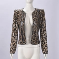 Detailed view of sequined leopard print blazer featuring sparkling textures and padded shoulders - S / Leopard Coffee