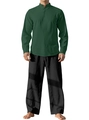 Ensemble chemise homme vert foncé en coton et lin avec pantalon noir sur fond blanc - S / Vert Armée + Noir